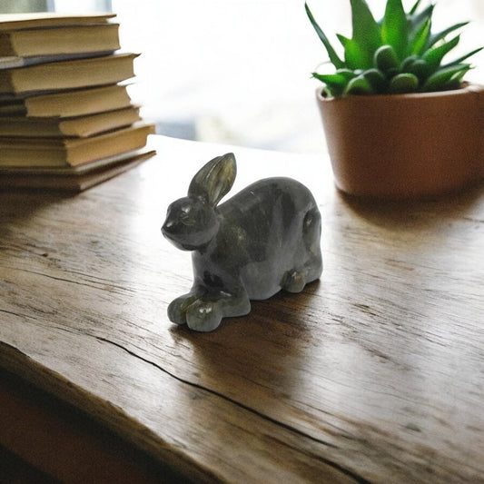Labradorite Rabbit - 8.89 cm Sculpture Hand Carved, 170 Gram