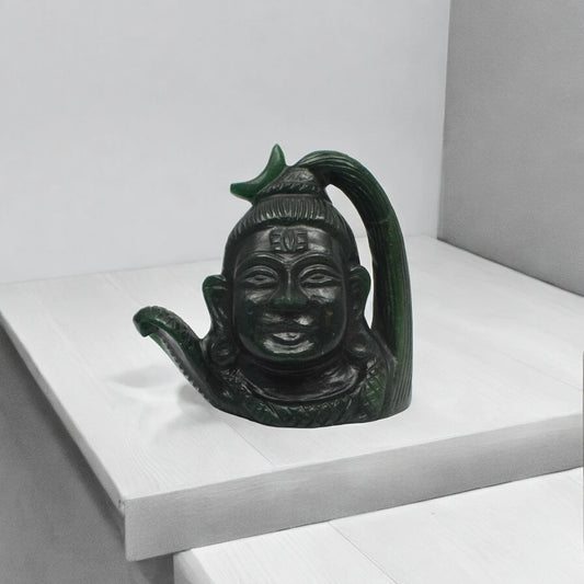 Green Jade Lord Shiva Head - 12.7 cm