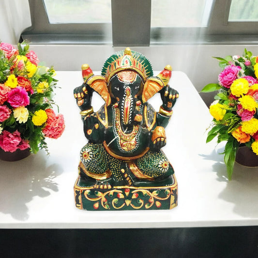 Green Jade Ganesha Idol Showpieces - 16.51 cm Handcrafted Showpiece (1820 Gram)