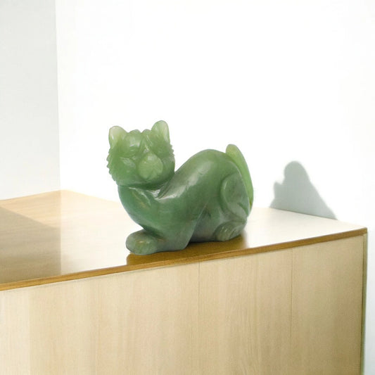 Green Aventurine Cat - 10.16 cm Sculpture Hand Carved, 220 Gram