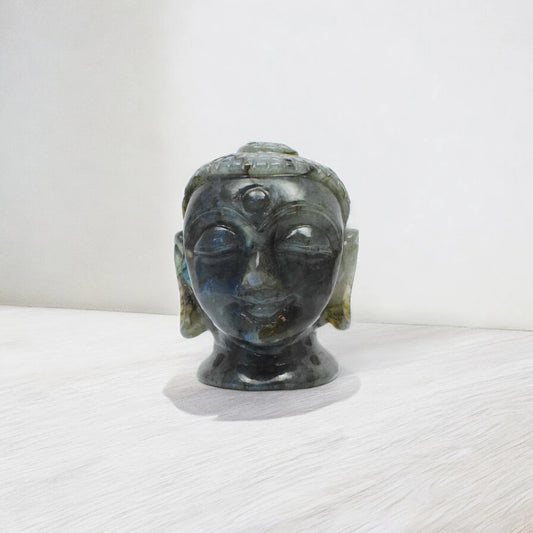 Labrodorite Crystal Buddha  Face/Head for Showpiece, Vastu & Feng Shui - 10.16 cm Handcrafted Showpiece (780 Gram)