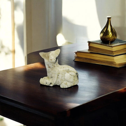 Moonstone Cat - 6.99 cm Sculpture Hand Carved, 140 Gram