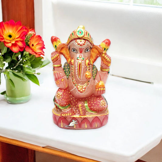 Rose Quartz Ganesha Idol Showpieces - 16.51 cm Handcrafted Showpiece (1200 Gram)