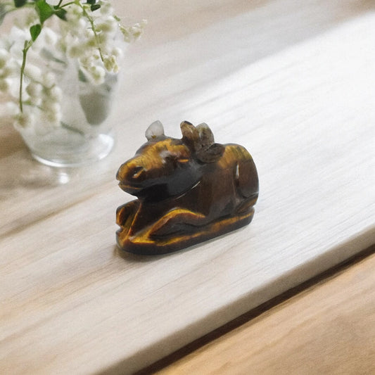 Tiger Eye Nandi - 16.51 cm Handcrafted Crystal 100 Gram (Approx)