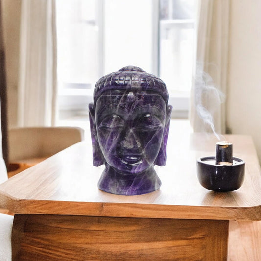 Amethyst Crystal Buddha Face/Head for Showpiece, Vastu & Feng Shui - 11.43 cm Handcrafted Showpiece (870 Gram)