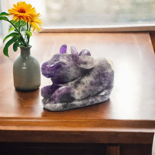 Amethyst Nandi - 17.78 cm Handcrafted Crystal 130 Gram (Approx)