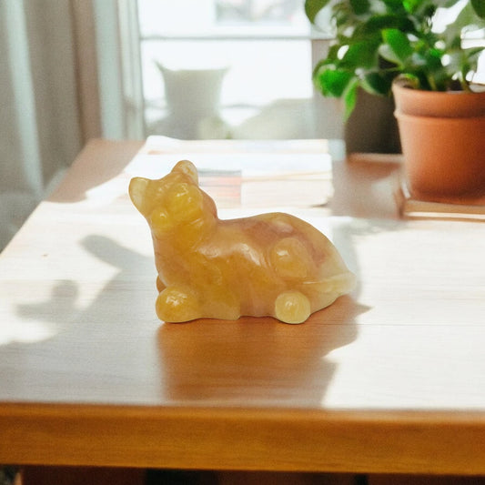 Yellow Aventurine Cat - 8.89 cm Sculpture Hand Carved, 175 Gram