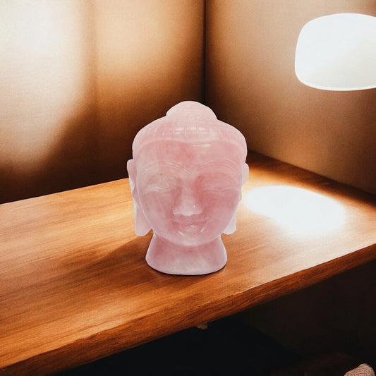 Rose Quartz Crystal Buddha Face/Head for Showpiece, Vastu & Feng Shui - 10.16 cm Handcrafted Showpiece (774 Gram)