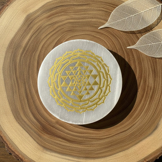 Shri Laxmi Yantra selenite Golden Circle plate