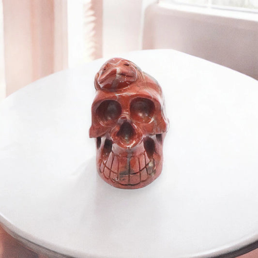 Natural Red Jasper Crystal Skull Showpiece - 8.89 cm Handcrafted Showpiece (590 Gram)