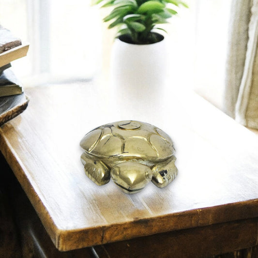 Natural Pyrite Turtle Decorative Showpiece - 8.89 cm Handcrafted Showpiece (250 Gram)