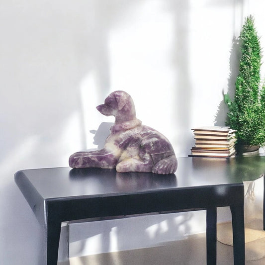 Lepidolite Dog - 10.16 cm Sculpture Hand Carved, 260 Gram