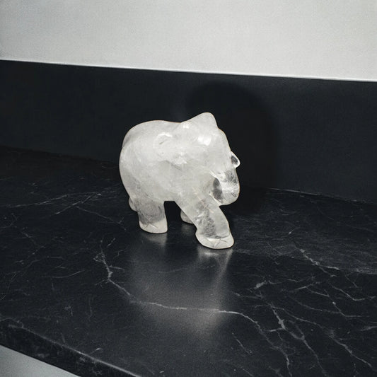 Natural Clear Quartz Elephant Showpiece - 7.62 cm Handcrafted Showpiece (350 Gram)