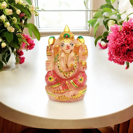 Rose Quartz Ganesha Idol Showpieces - 11.43 cm Handcrafted Showpiece (470 Gram)