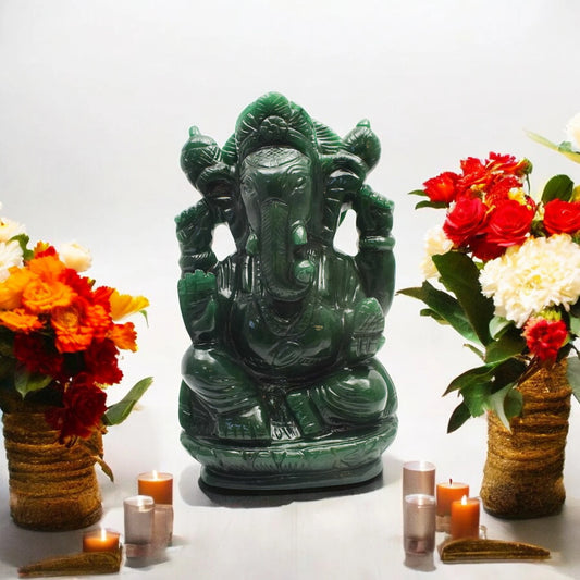 Green Jade Ganesha Figurine - 17.78 cm Reiki Crystal Idol, 1510 Gram