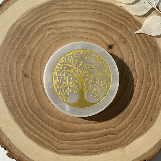 Tree selenite Golden Circle plate