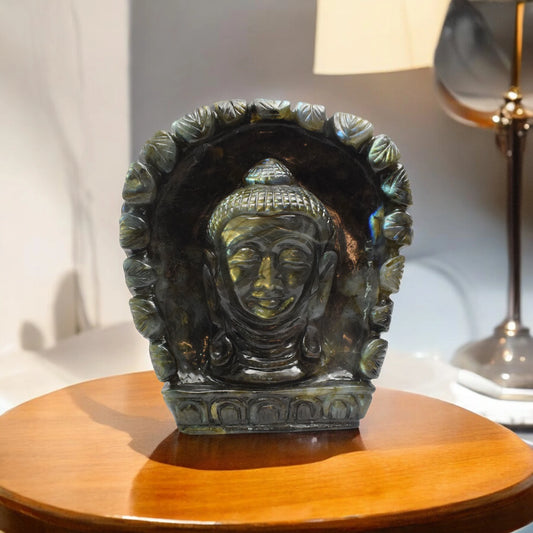 Labradorite Buddha Head Figurine - 20.32 cm Reiki Crystal Idol, 3042 Gram