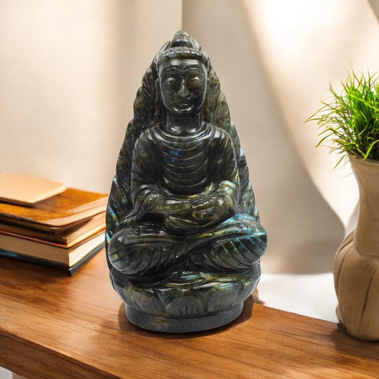 Labradorite Buddha Figurine - 21.59 cm Reiki Crystal Idol, 1714 Gram
