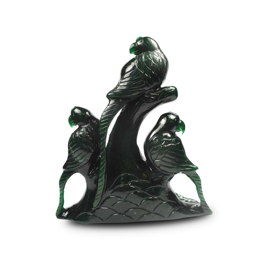 Green Aventurine Parrots -  20.32 cm Sculpture Hand Carved, 1570 Gram