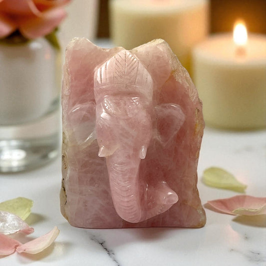 Rose Quartz Slab Ganesh Statue
