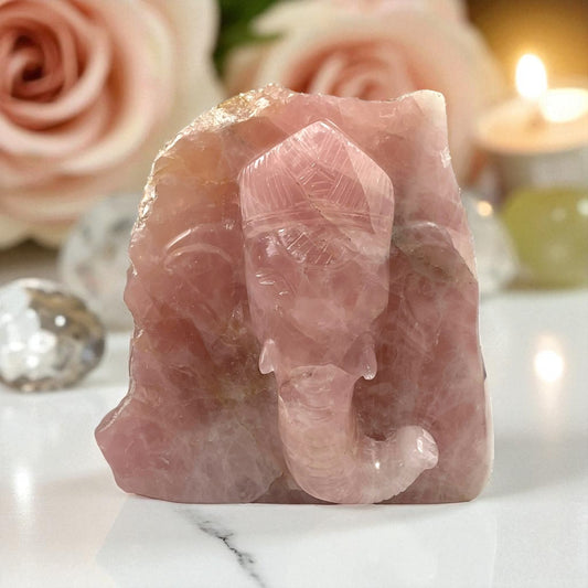 Rose Quartz Slab Ganesh Statue