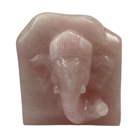 Rose Quartz Slab Ganesh Statue