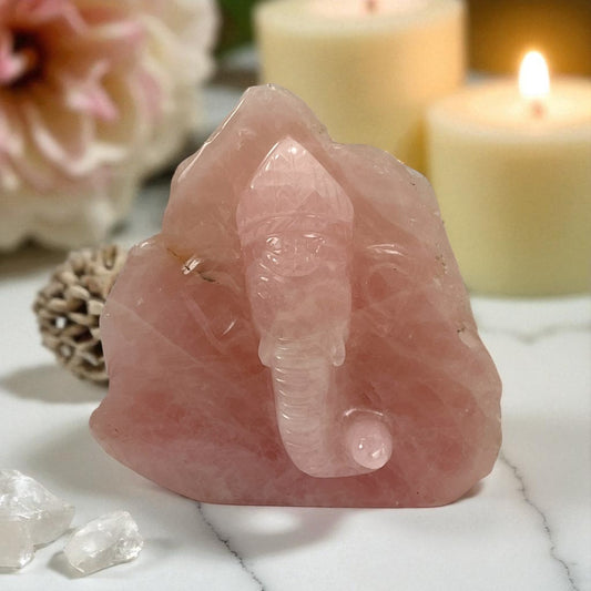 Rose Quartz Slab Ganesh Statue