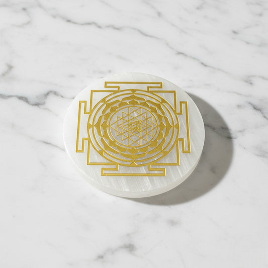 Shri Yantra selenite Golden Circle plate