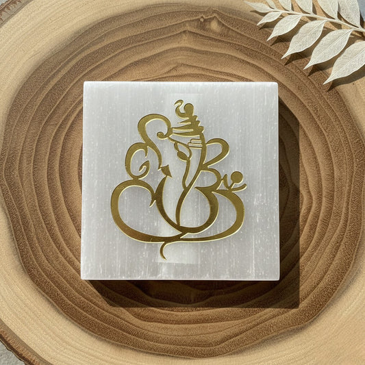 Ganesha selenite Golden Square plate