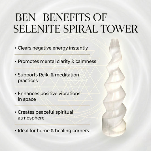 Selenite Spiral Tower - 15.24 cm Handcrafted Crystal for Reiki, Healing