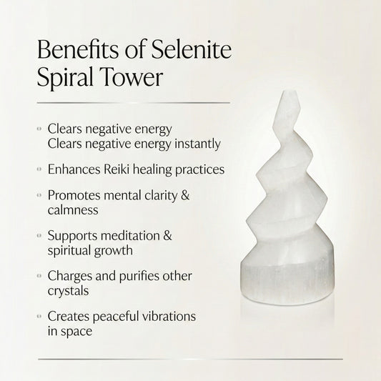 Selenite Spiral Tower - 10.16 cm Handcrafted Crystal for Reiki, Healing