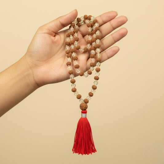 Crystal & Rudraksha Mala (108 beads) 6 mm