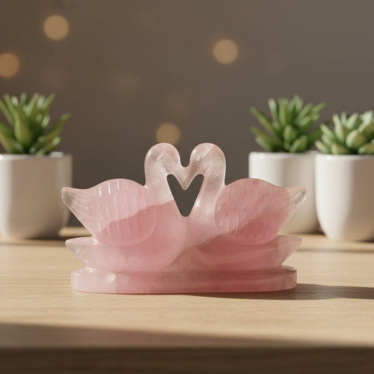 Rose Quartz Mandarin Ducks Pair (485 Gm)