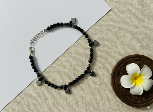Black Bead Evil Eye Charm Anklet