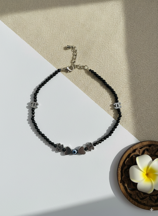 Black Bead Evil Eye Charm Anklet