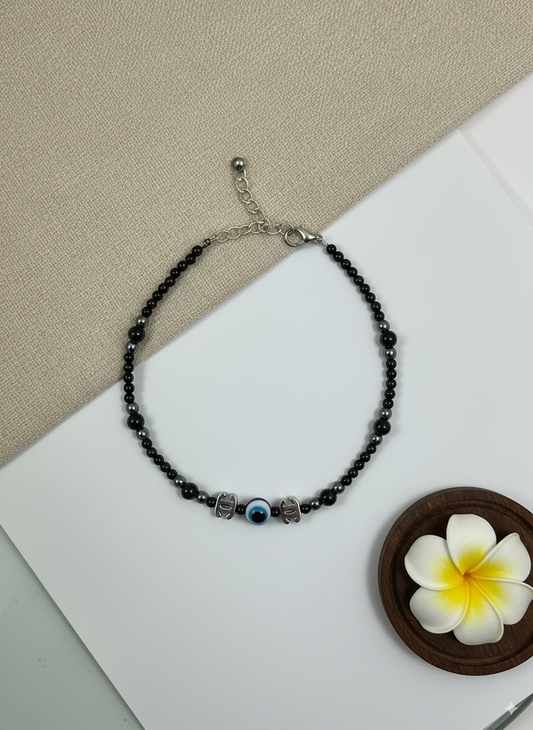 Black Bead Evil Eye Charm Anklet