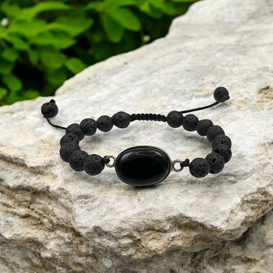 Black Agate & Lava Stone Bracelet