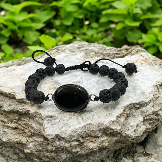 Black Agate & Lava Stone Bracelet