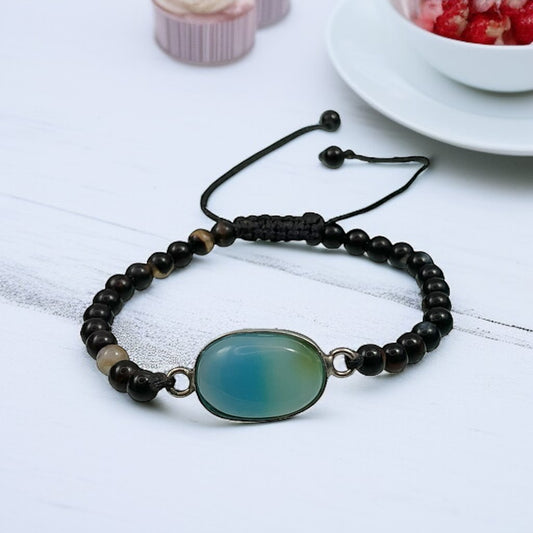 Blue Chalcedony & Black Agate Healing Bracelet