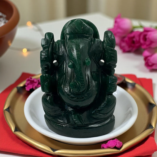 Natural Green Aventurine Lord Ganesha Idol for Wealth & Prosperity