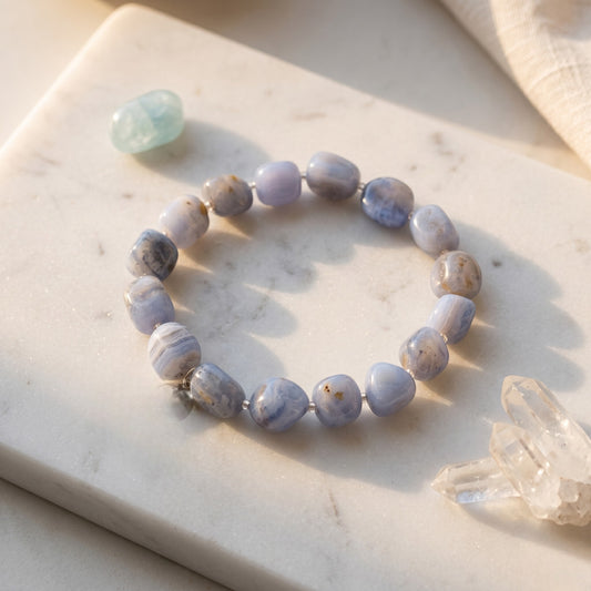Blue Lace Agate Bracelet Tumble Beads