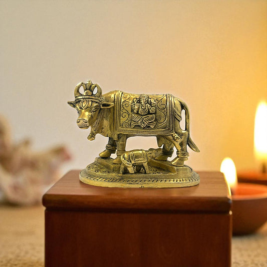 Brass Kamdhenu Cow Calf
