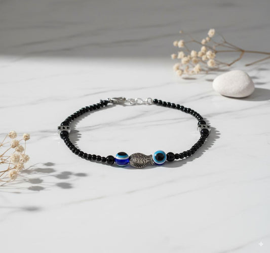 Black Bead Evil Eye Charm Anklet