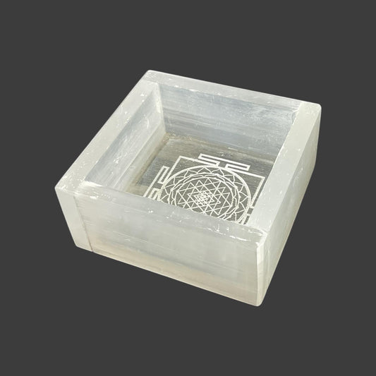 Shri Yantra Crystal Selenite Square Tray
