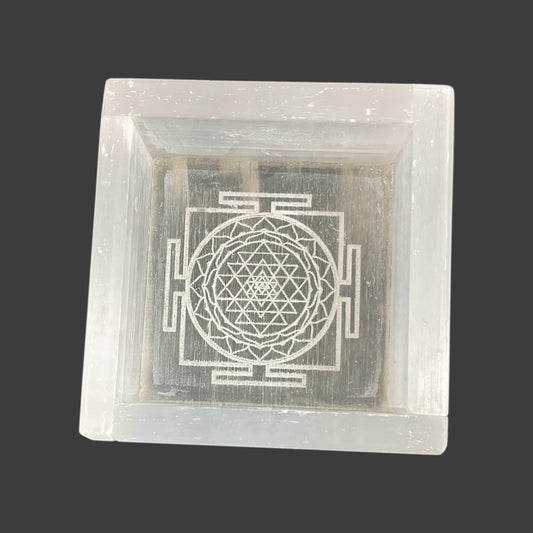 Shri Yantra Crystal Selenite Square Tray