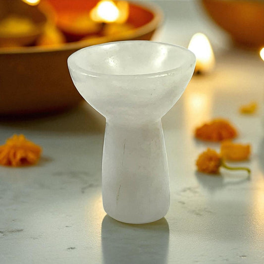 White Crystal Quartz Deepak with stand