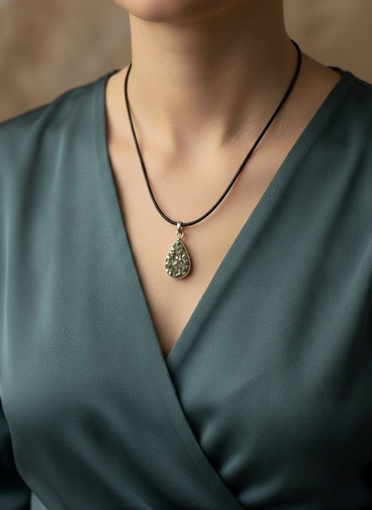 Pyrite Claster Pear Pendant