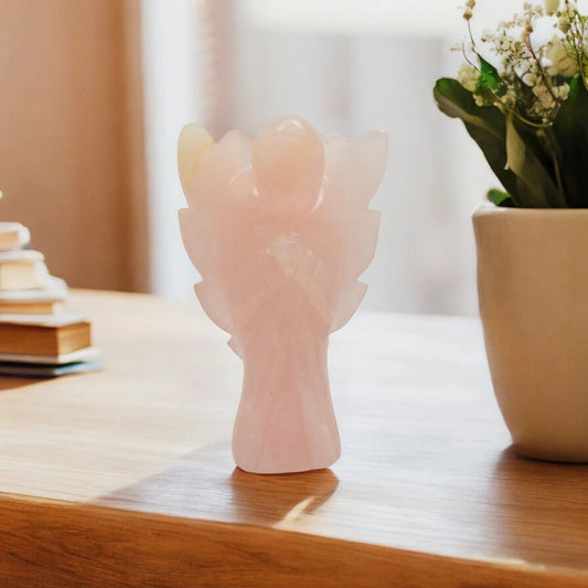 4.75'' Rose Quartz Angel Crystal Idol Showpieces-350 Gm (Approx.) Statue Figurine for Home Decoration