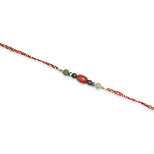 Crystals Rakhi For Stability, Happiness & Good Luck (Carnelian+Hematite+Aventurine) D No. R-01