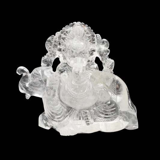 6'' Clear Quartz Ganesha with Elephant Crystal Idol Showpieces-1350 Gm (Approx.) Statue Figurine for Home Decoration